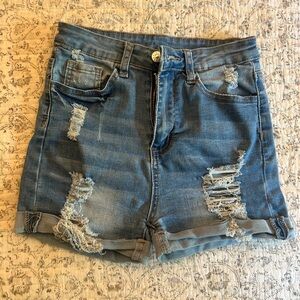 SHEIN Blue Jean Shorts Distressed High-Waisted